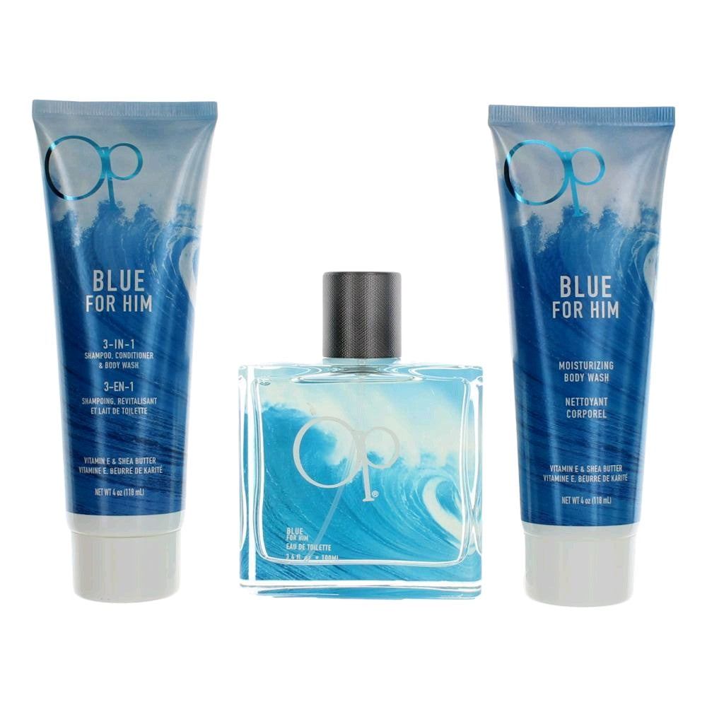 OP Blue by Ocean Pacific, 3 Piece Gift Set for Men by Ocean Pacific