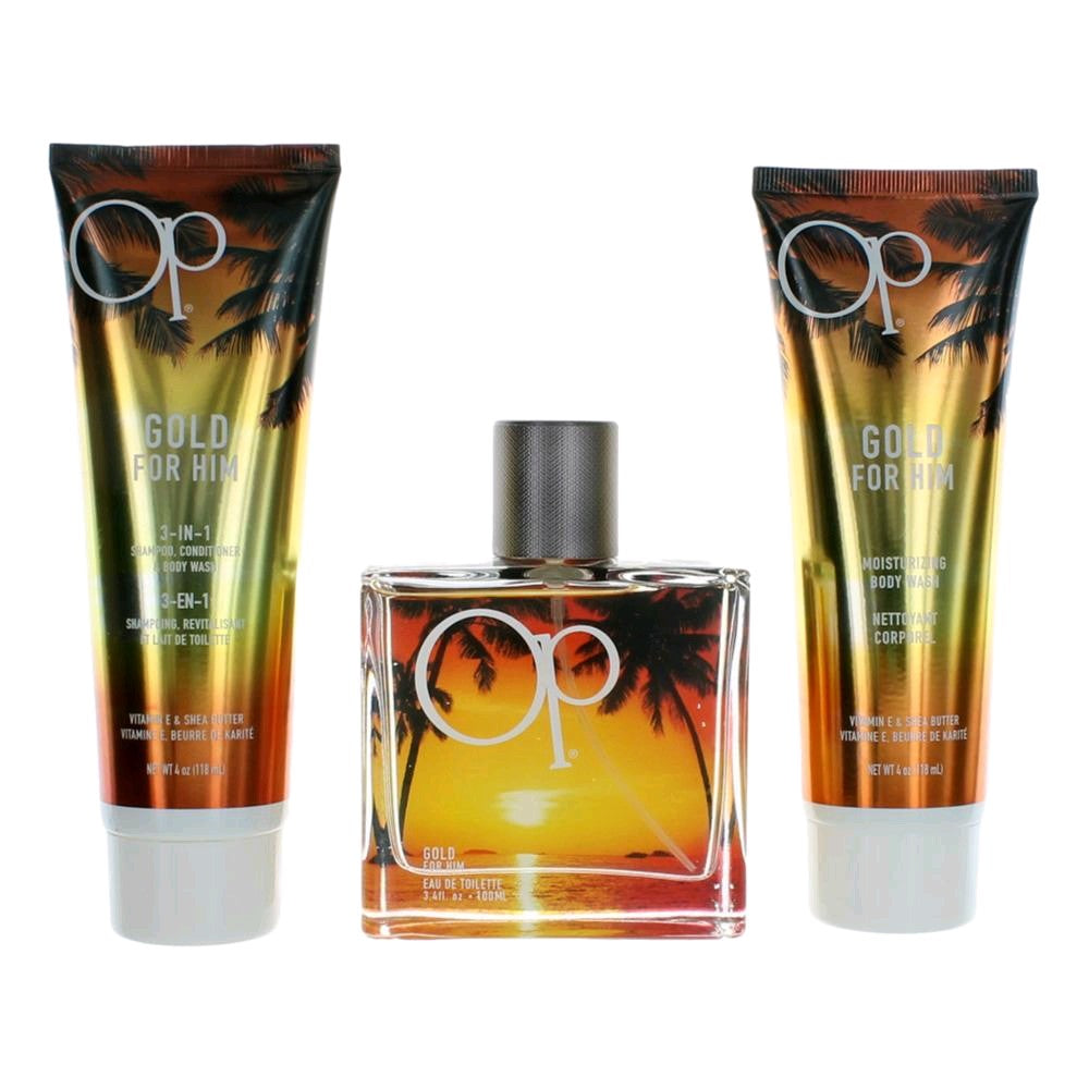 OP Gold by Ocean Pacific, 3 Piece Gift Set for Men by Ocean Pacific