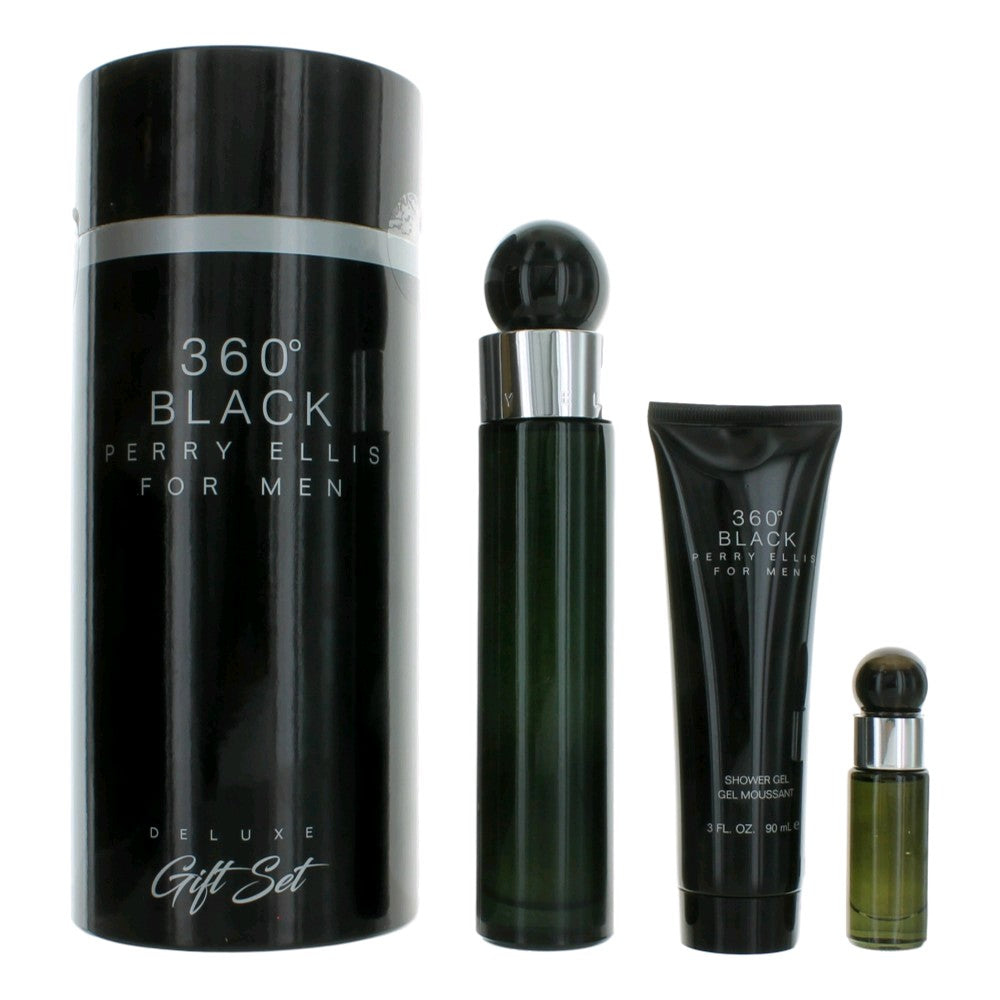 Perry Ellis 360 Black by Perry Ellis, 3 Piece Gift Set for Men by Perry Ellis