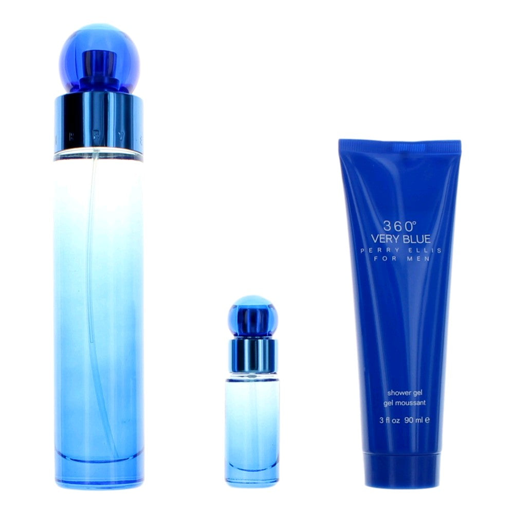 Perry Ellis 360 Very Blue by Perry Ellis, 3 Piece Gift Set for Men by Perry Ellis