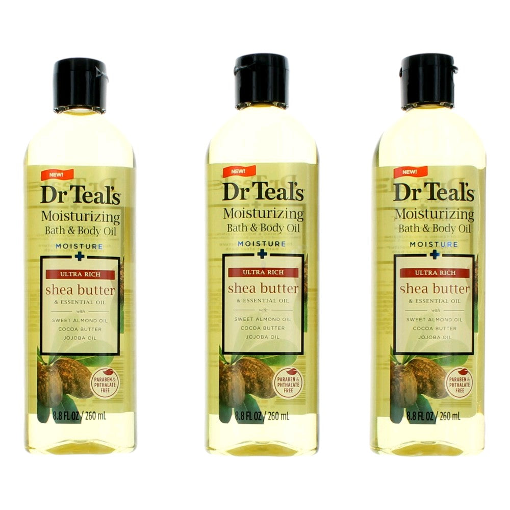 Shea Butter & Essential Oil, 3 Pack 8.8oz Moisturizing Bath & Body Oil by Dr. Teal's