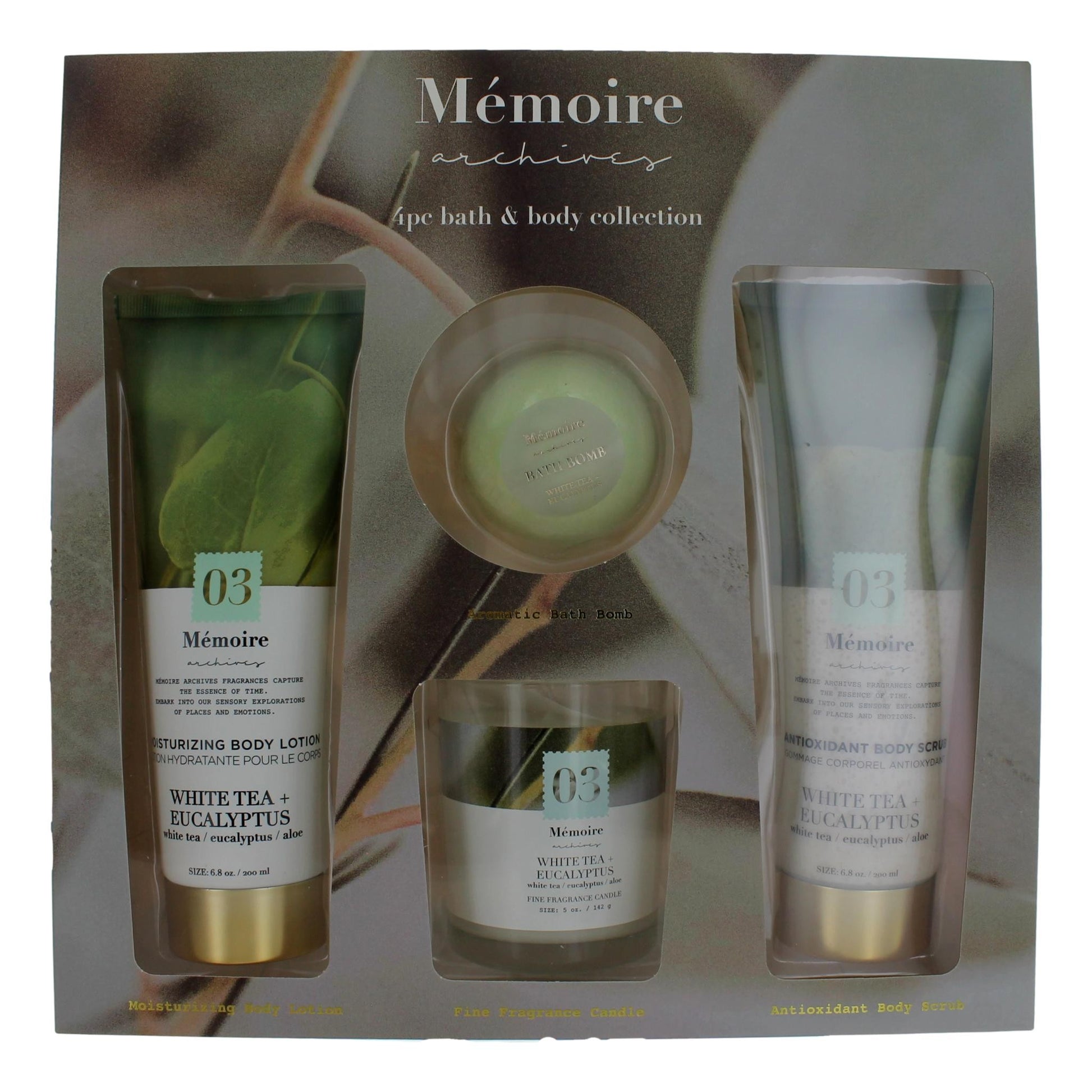 White Tea + Eucalyptus by Memoire Archives, 4 Piece Bath & Body Set for Unisex by Memoire Archives