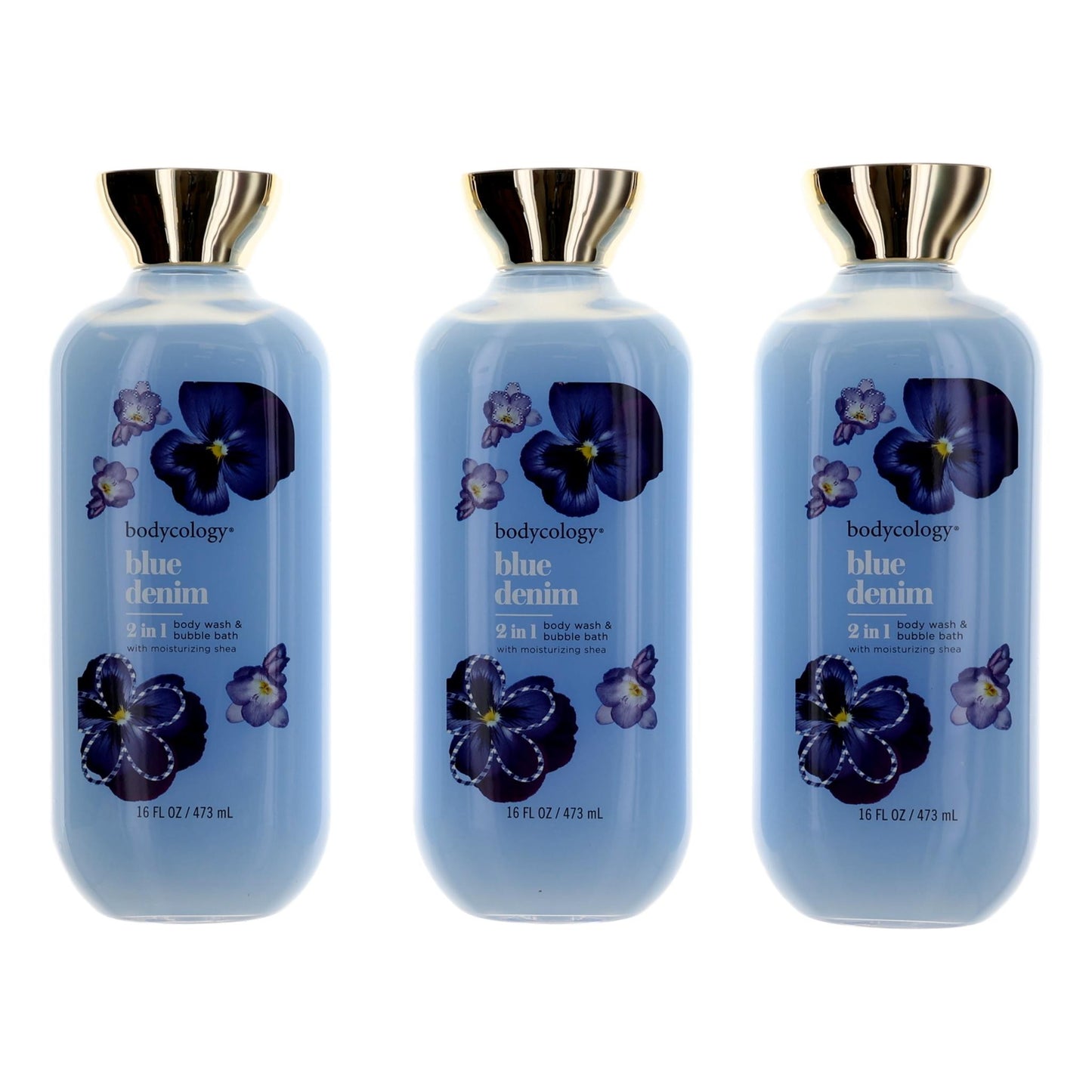 Blue Denim by Bodycology, 3 Pack 16oz 2 in 1 Body Wash & Bubble Bath women by Bodycology