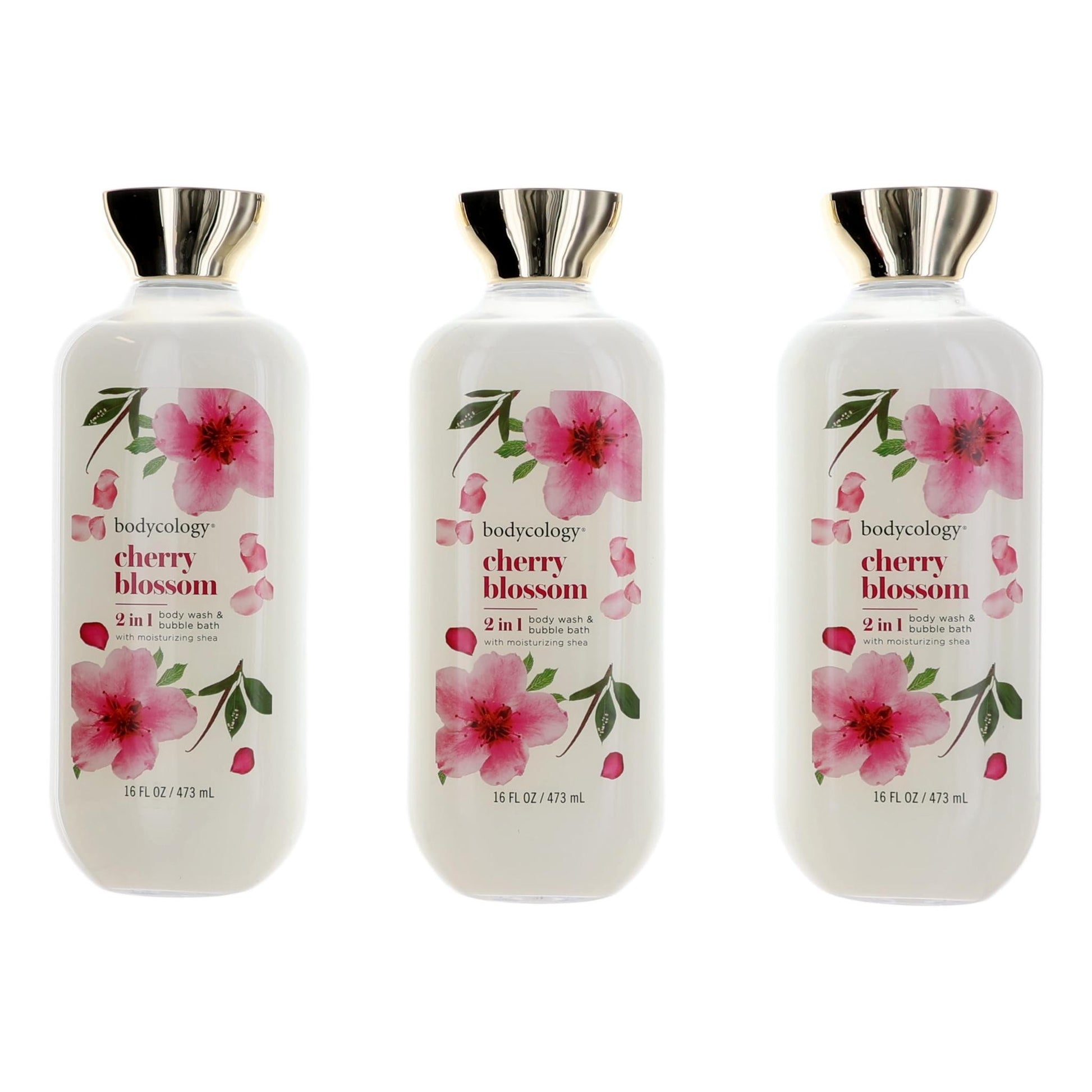 Cherry Blossom by Bodycology, 3 Pack 16oz 2 in 1 Body Wash & Bubble Bath women by Bodycology