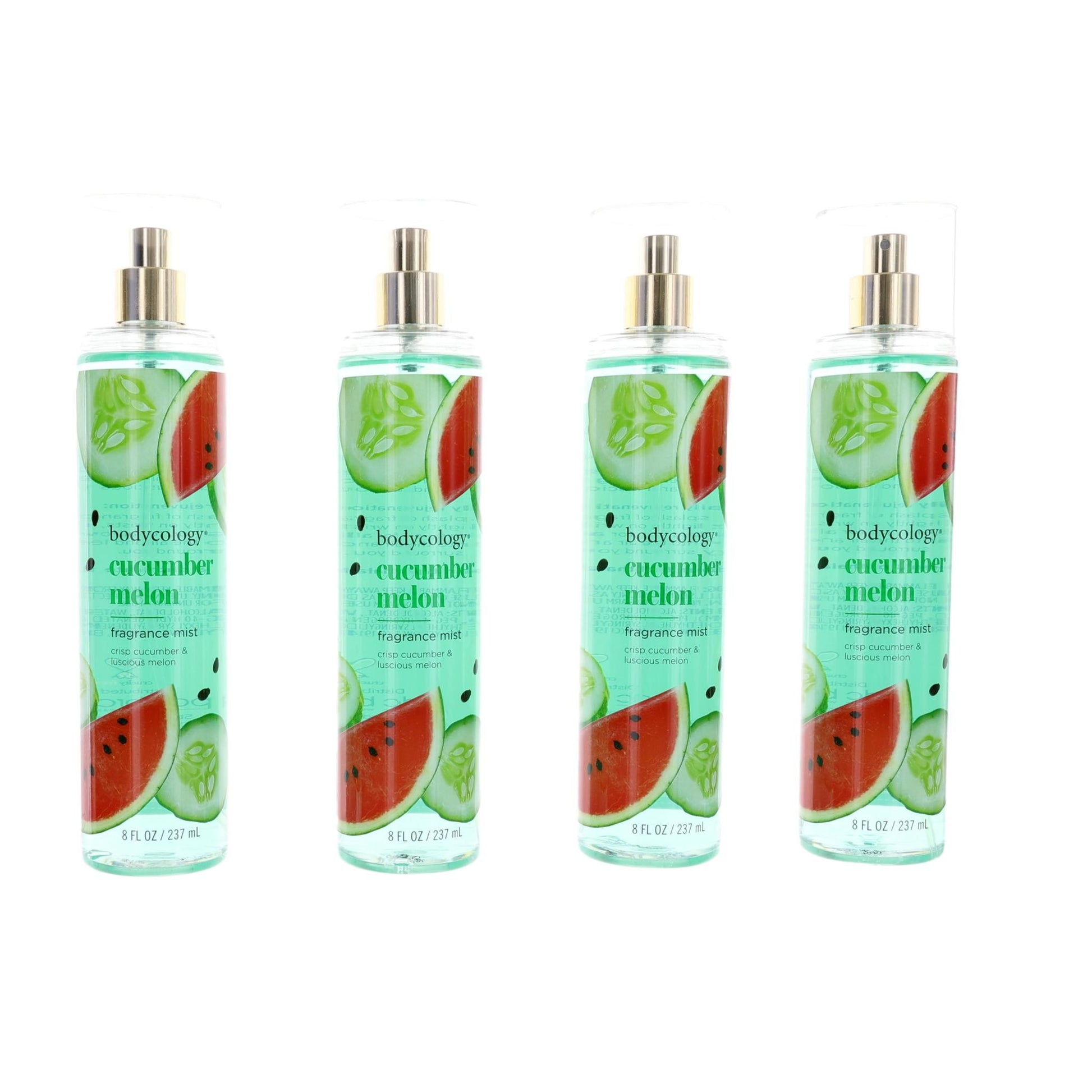 Cucumber Melon by Bodycology, 4 Pack 8 oz Fragrance Mist for Women by Bodycology