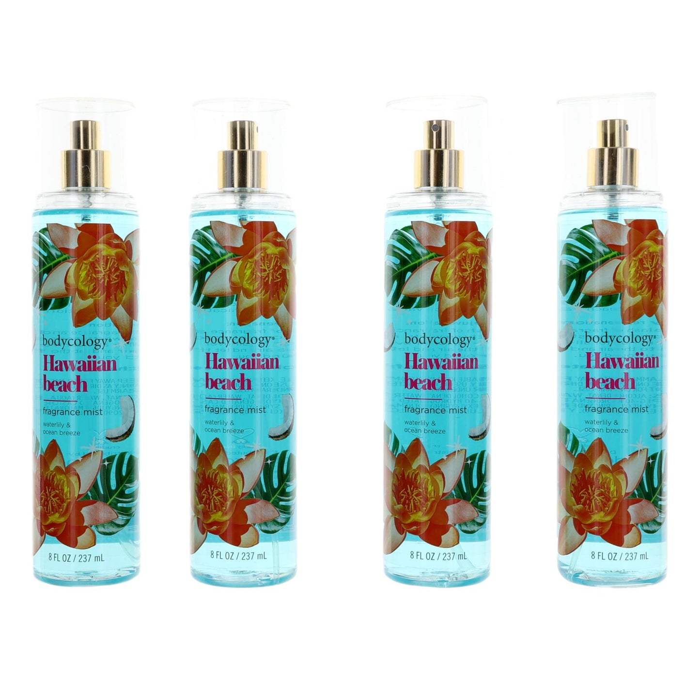Hawaiian Beach by Bodycology, 4 Pack 8 oz Fragrance Mist for Women by Bodycology