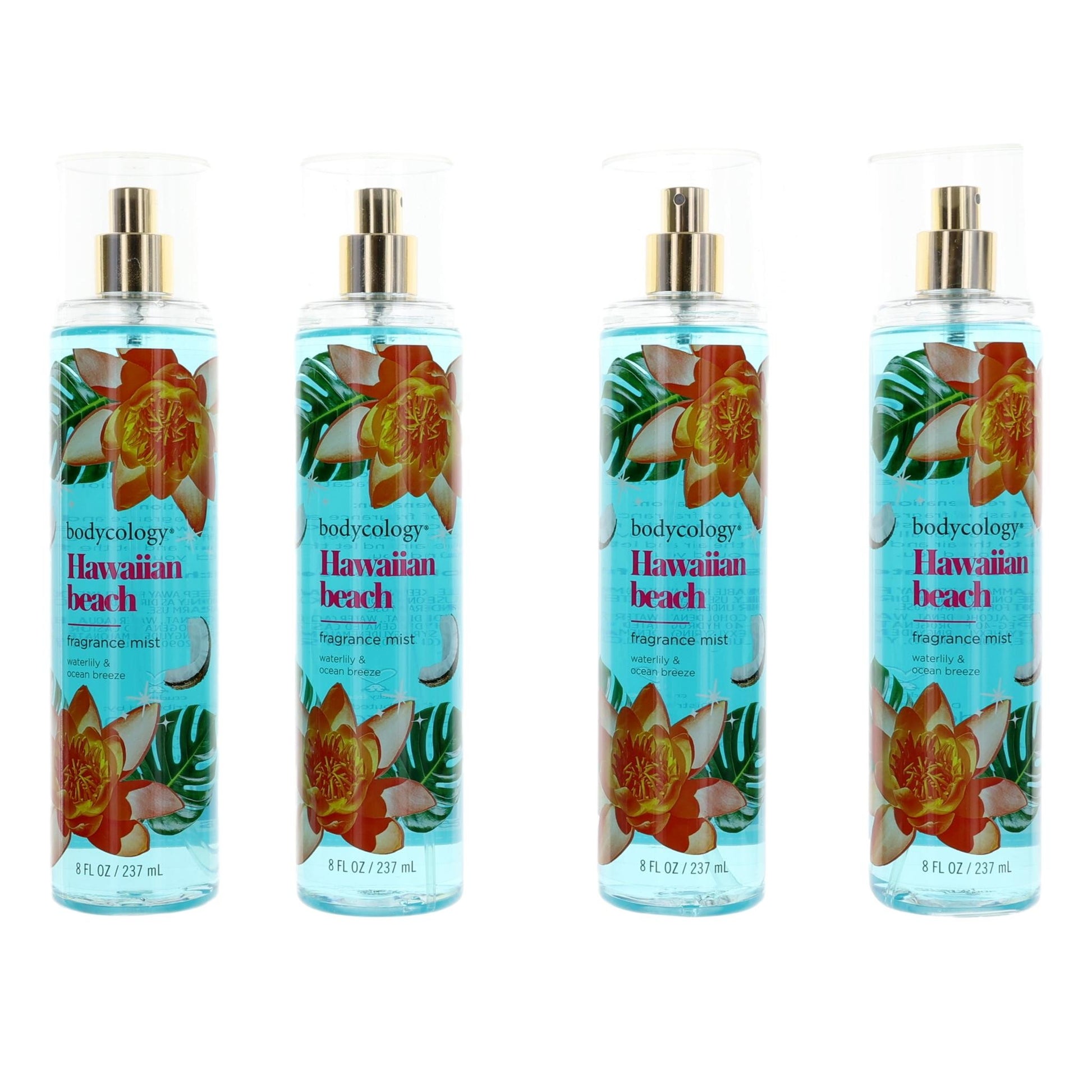 Hawaiian Beach by Bodycology, 4 Pack 8 oz Fragrance Mist for Women by Bodycology