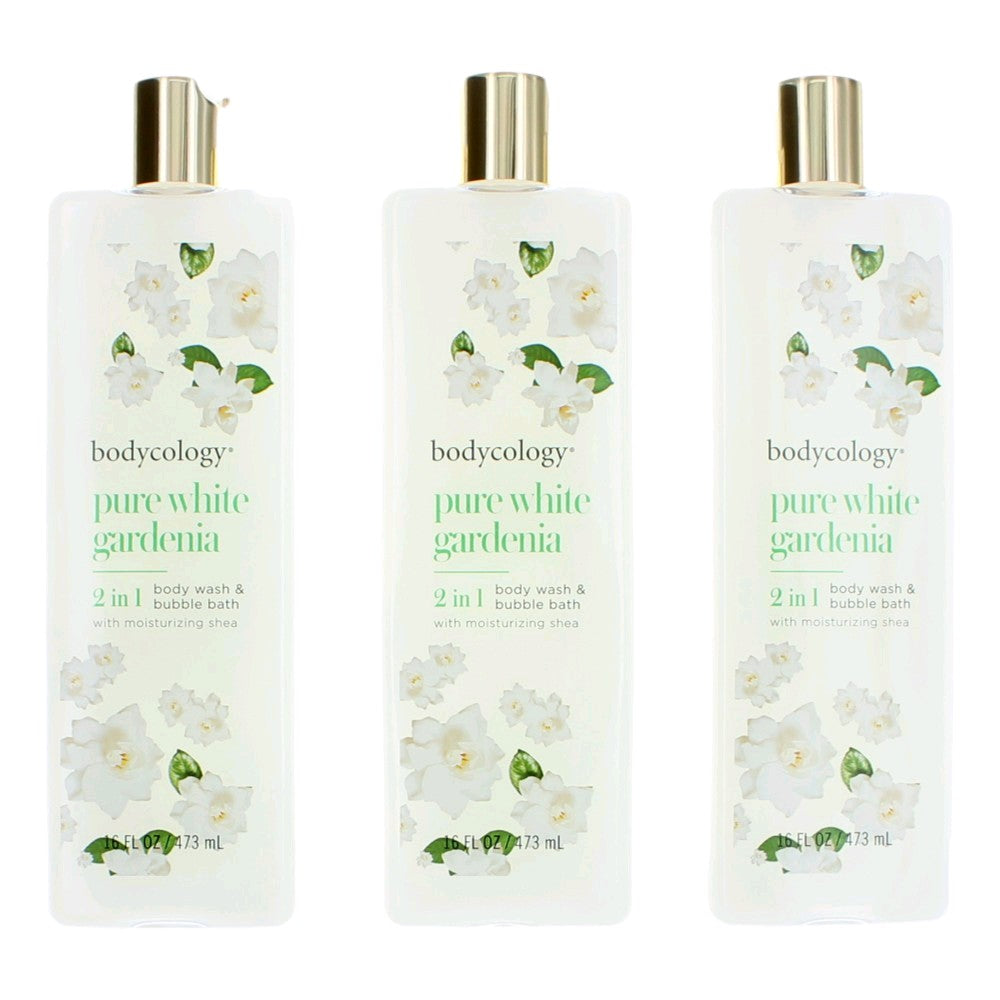 Pure White Gardenia, 3 Pack 16oz 2 in 1 Body Wash & Bubble Bath women by Bodycology