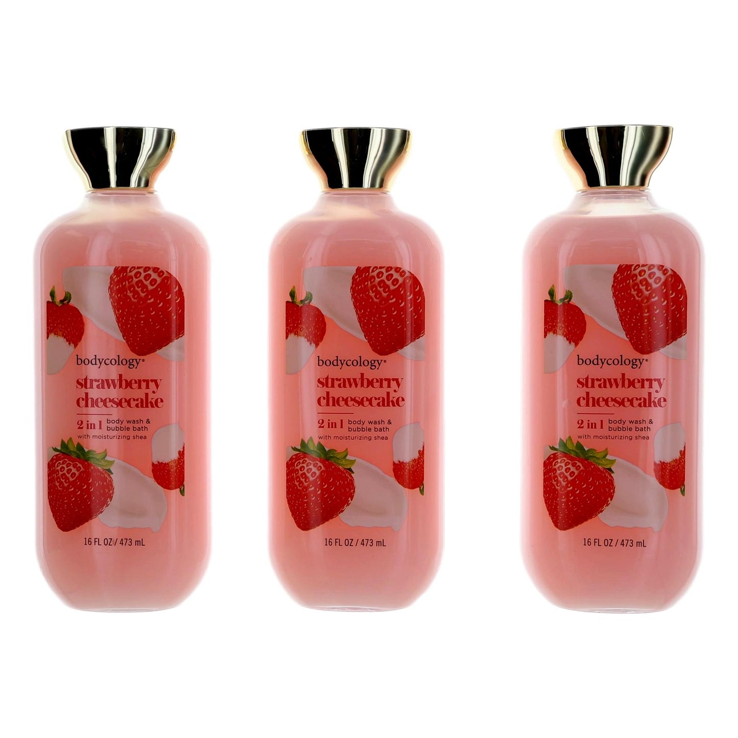 Strawberry Cheesecake, 3 Pack 16oz 2 in 1 Body Wash & Bubble Bath women by Bodycology