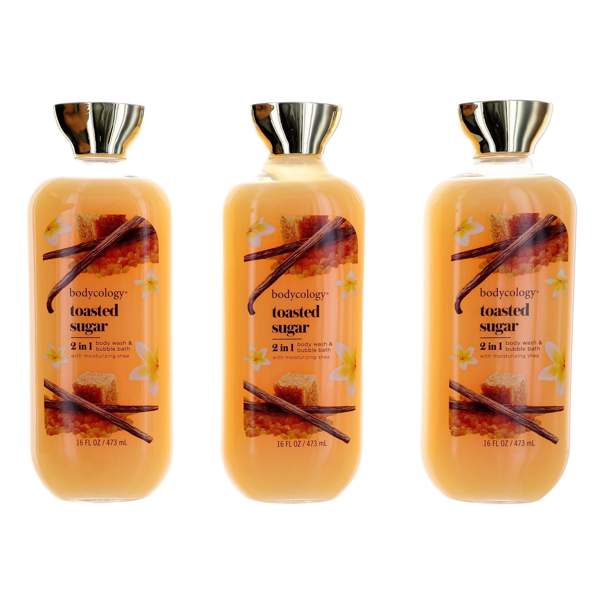 Toasted Sugar by Bodycology, 3 Pack 16oz 2 in 1 Body Wash & Bubble Bath women by Bodycology
