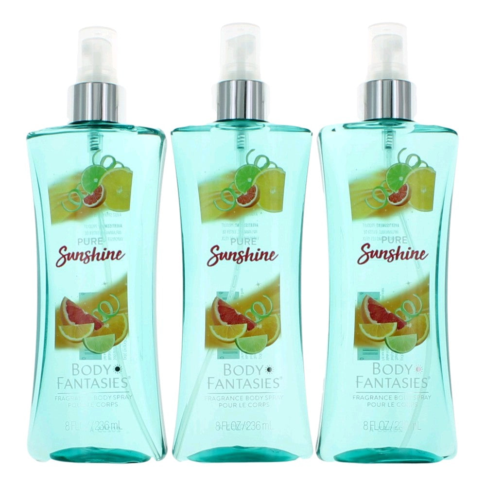 Pure Sunshine by Body Fantasies, 3 Pack 8oz Fragrance Body Spray women by Parfums De Coeur