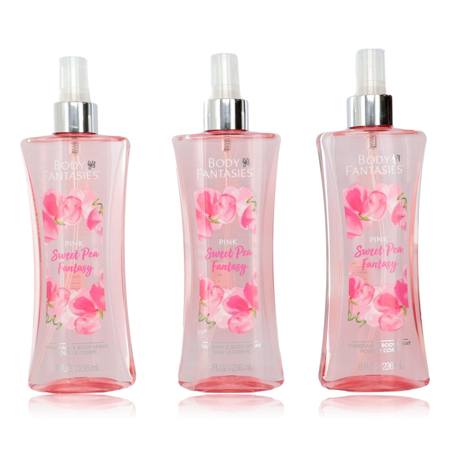Pink Sweet Pea Fantasy by Body Fantasies, 3 Pack 8oz Fragrance Body Spray women by Parfums De Coeur