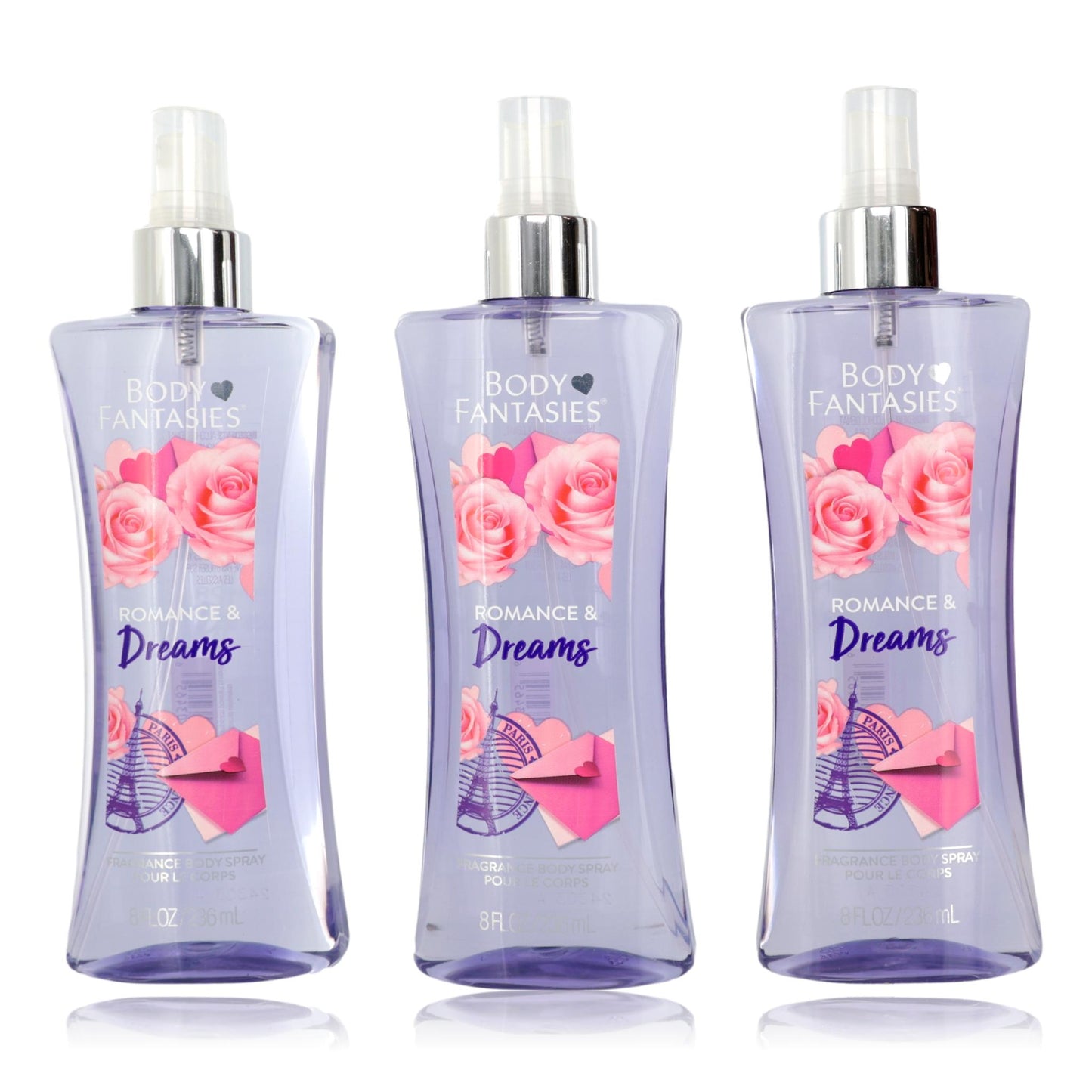 Romance & Dreams by Body Fantasies, 3 Pack 8oz Fragrance Body Spray women by Parfums De Coeur