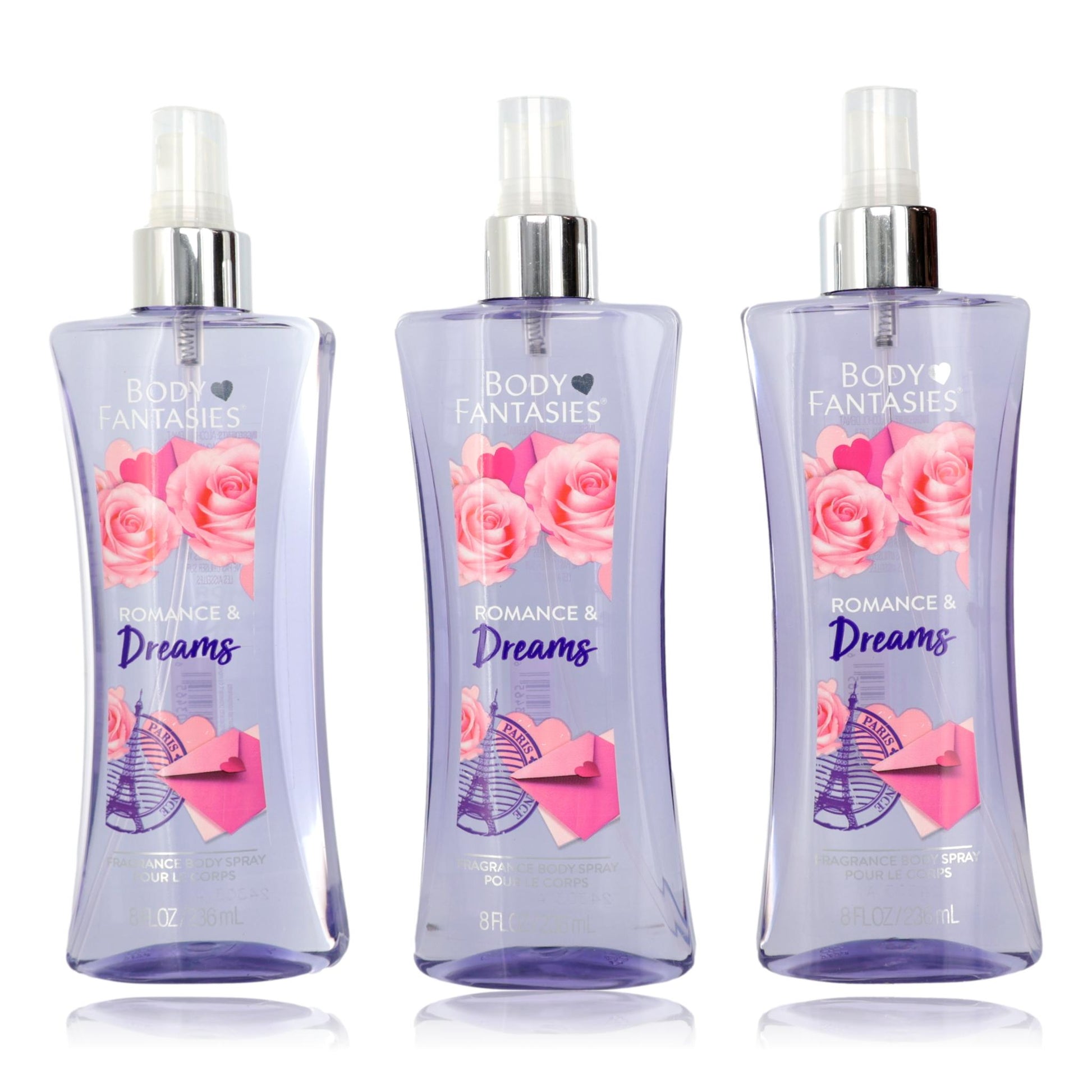 Romance & Dreams by Body Fantasies, 3 Pack 8oz Fragrance Body Spray women by Parfums De Coeur