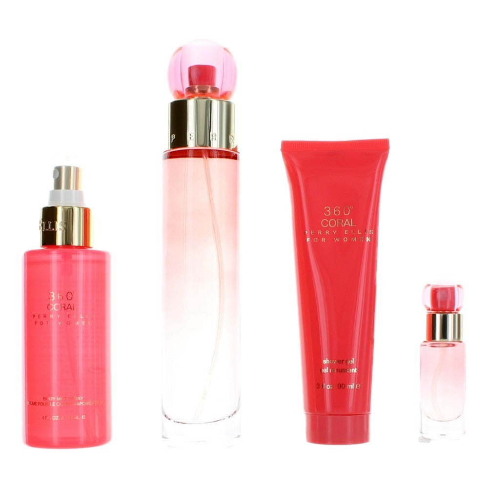Perry Ellis 360 Coral by Perry Ellis, 4 Piece Gift Set for Women by Perry Ellis