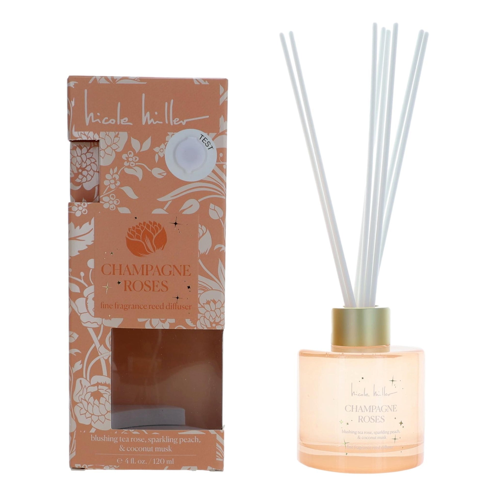 Champagne Rose by Nicole Miller, 4 oz Reed Diffuser - Champagne Roses by Nicole Miller