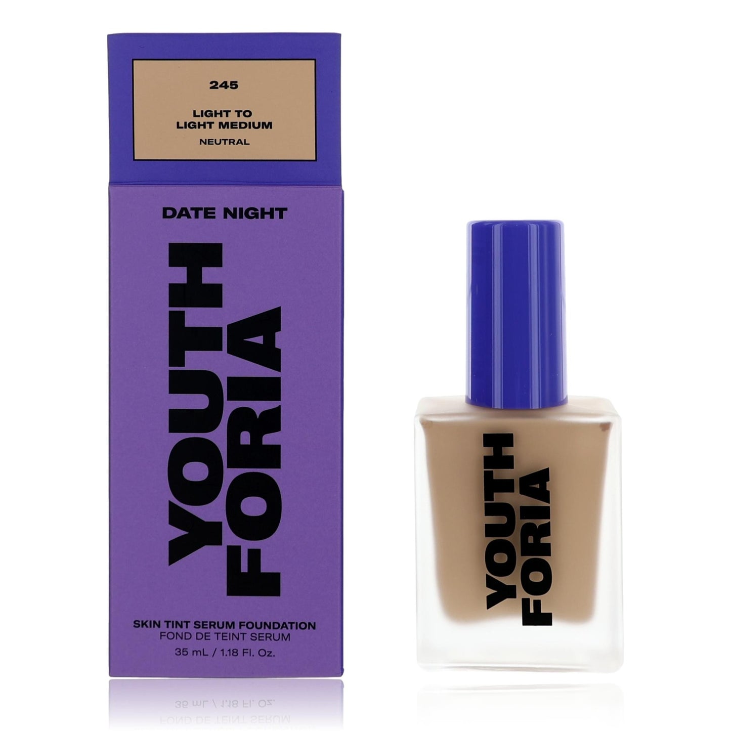 Date Night by Youthforia, 1.18 oz Skin Tint Serum Foundation- 245 Light To Light Medium by Youthforia