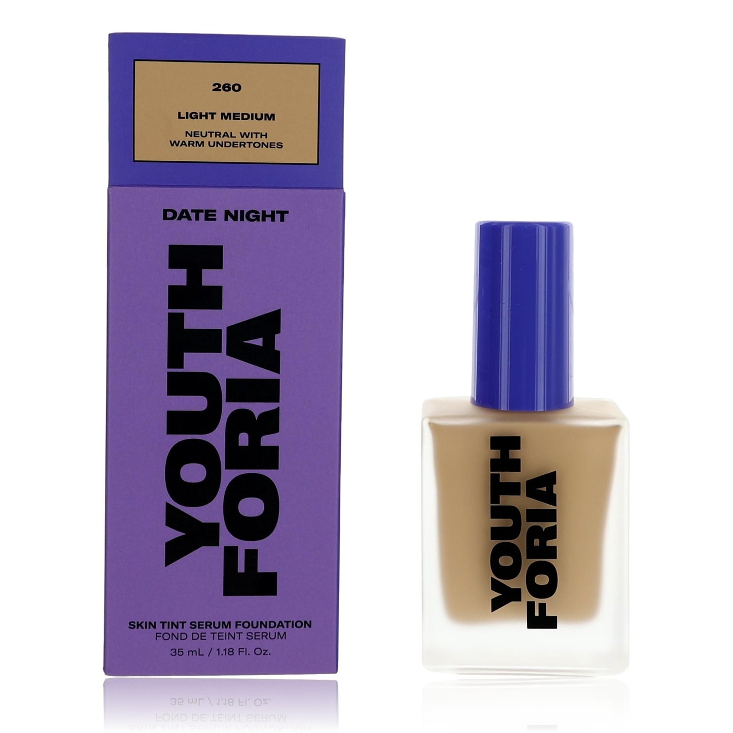 Date Night by Youthforia, 1.18 oz Skin Tint Serum Foundation- 260 Light Medium by Youthforia