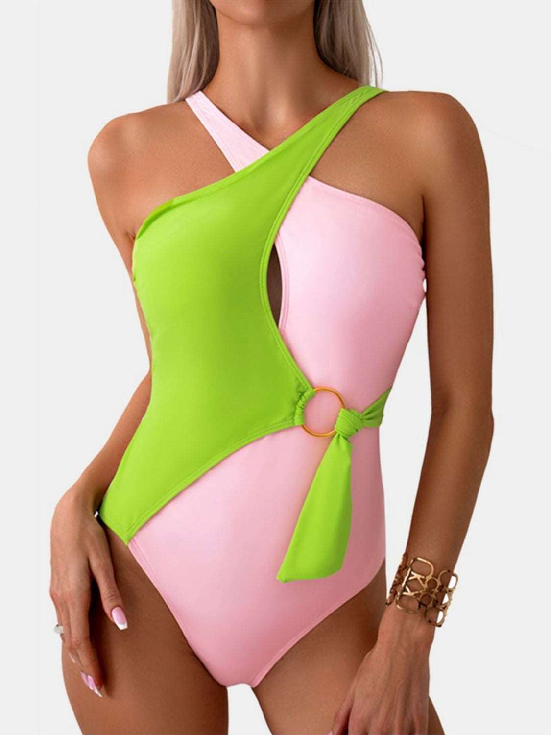 Cutout Contrast Sleeveless One-Piece Swimsuit