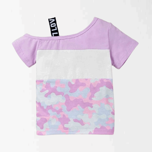 Little Girls Color Block Asymmetrical Neck Top and Joggers Set - Lavender