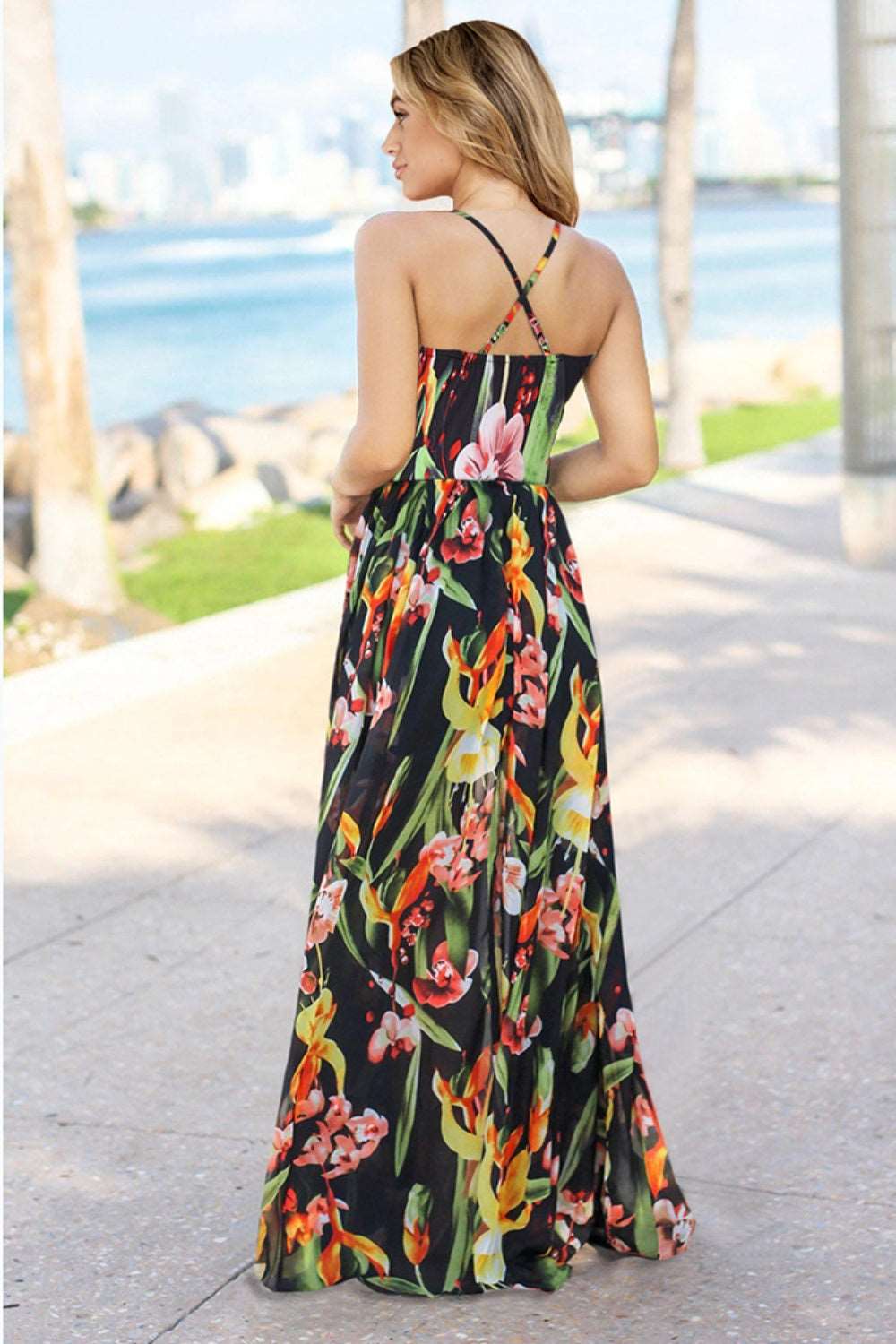 Crisscross Printed Surplice Cami Maxi Dress