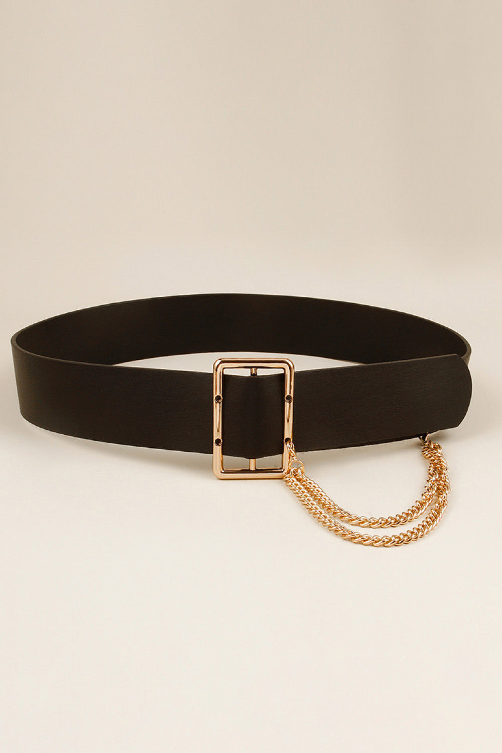 Women's PU Leather Wide Belt with Chain