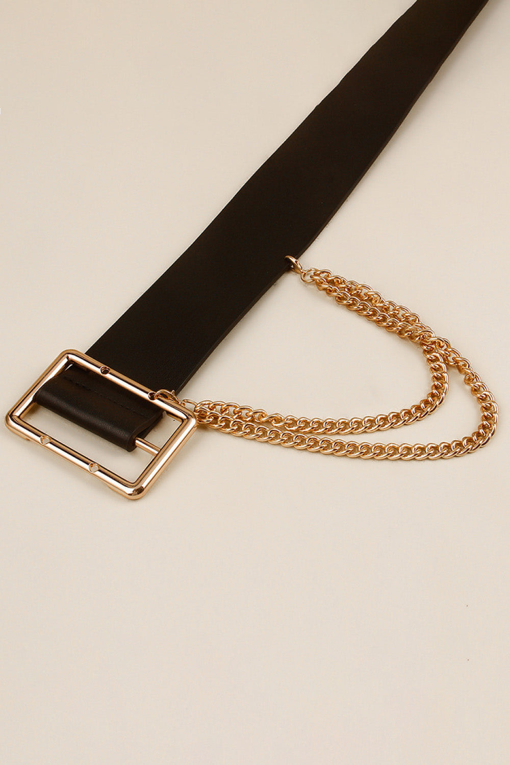 Women's PU Leather Wide Belt with Chain