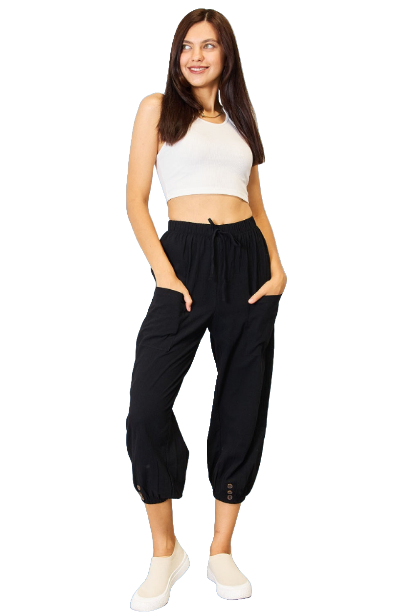 Women's Decorative Button Cropped Pants