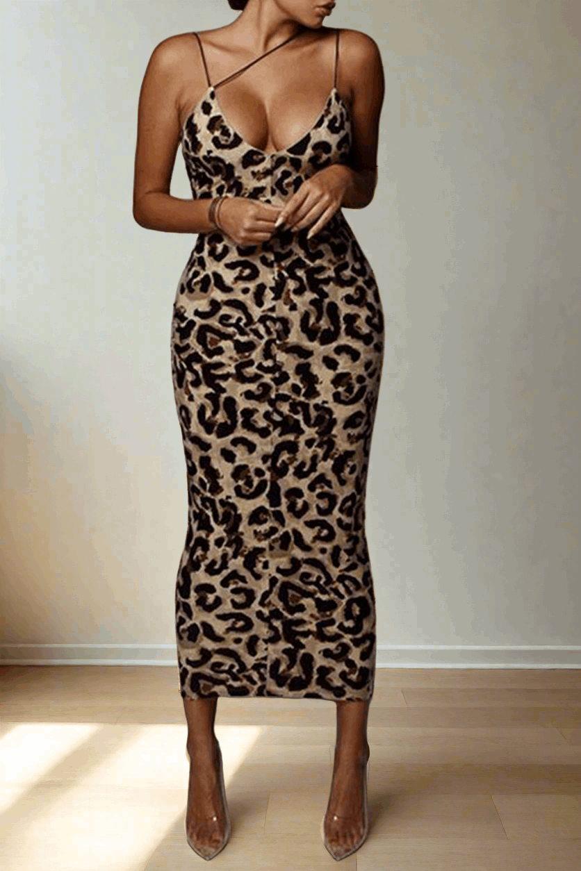 Animal Print V-Neck Cami Dress