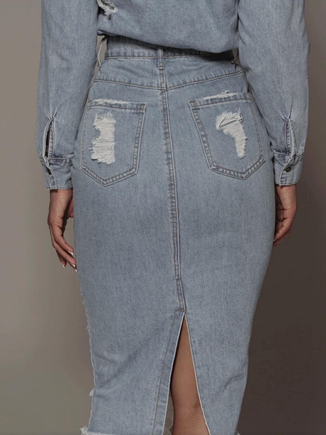 Women's Distressed Slit Denim Skirt