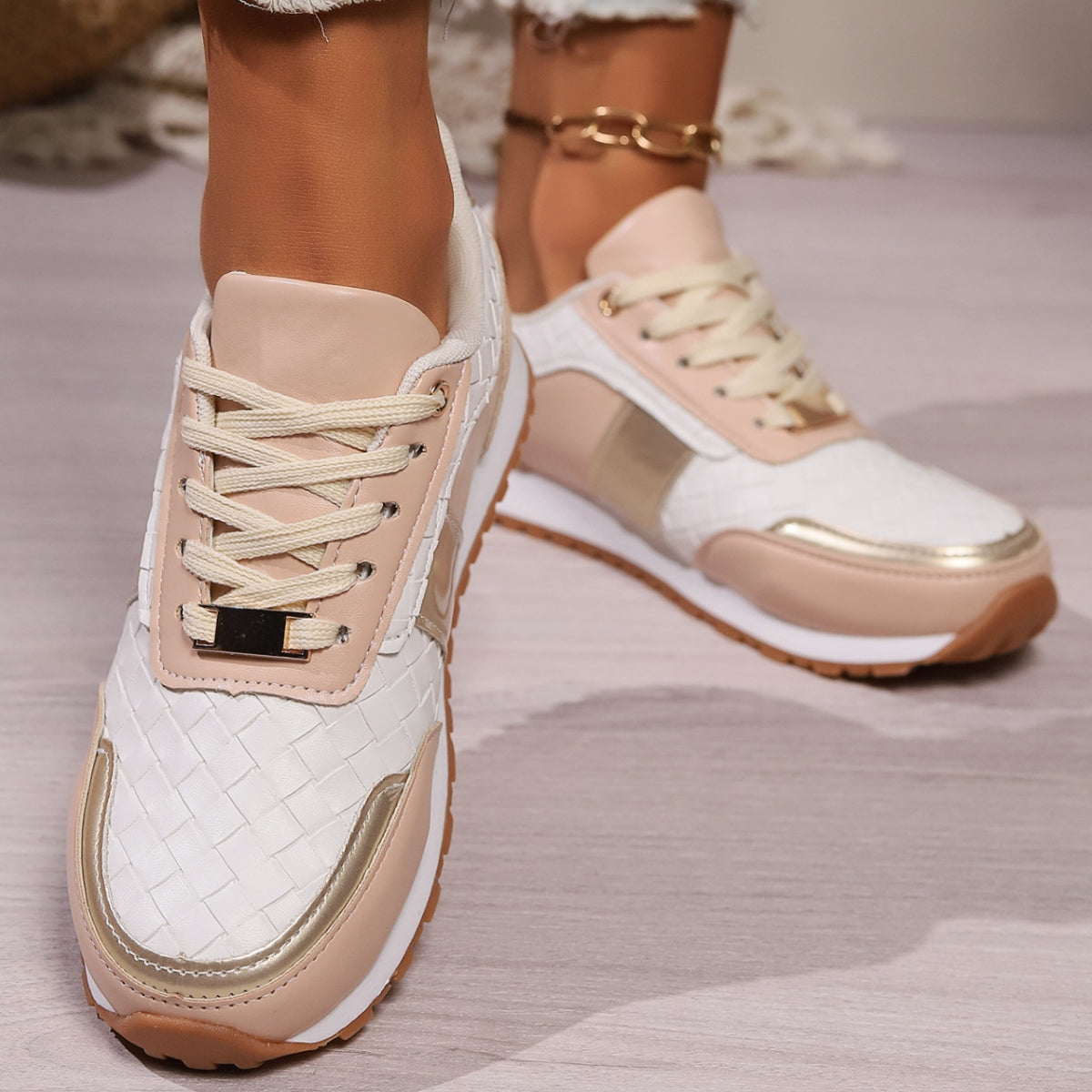 Women's Lace-Up PU Leather Sneakers