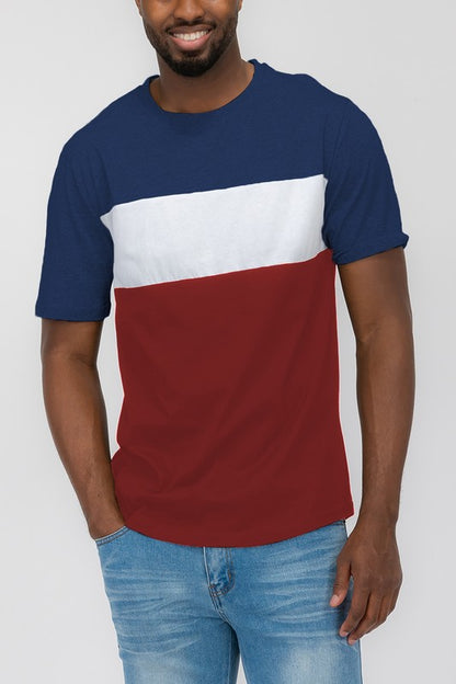 Men's Color Block Short Sleeve T-Shirt Navy Red