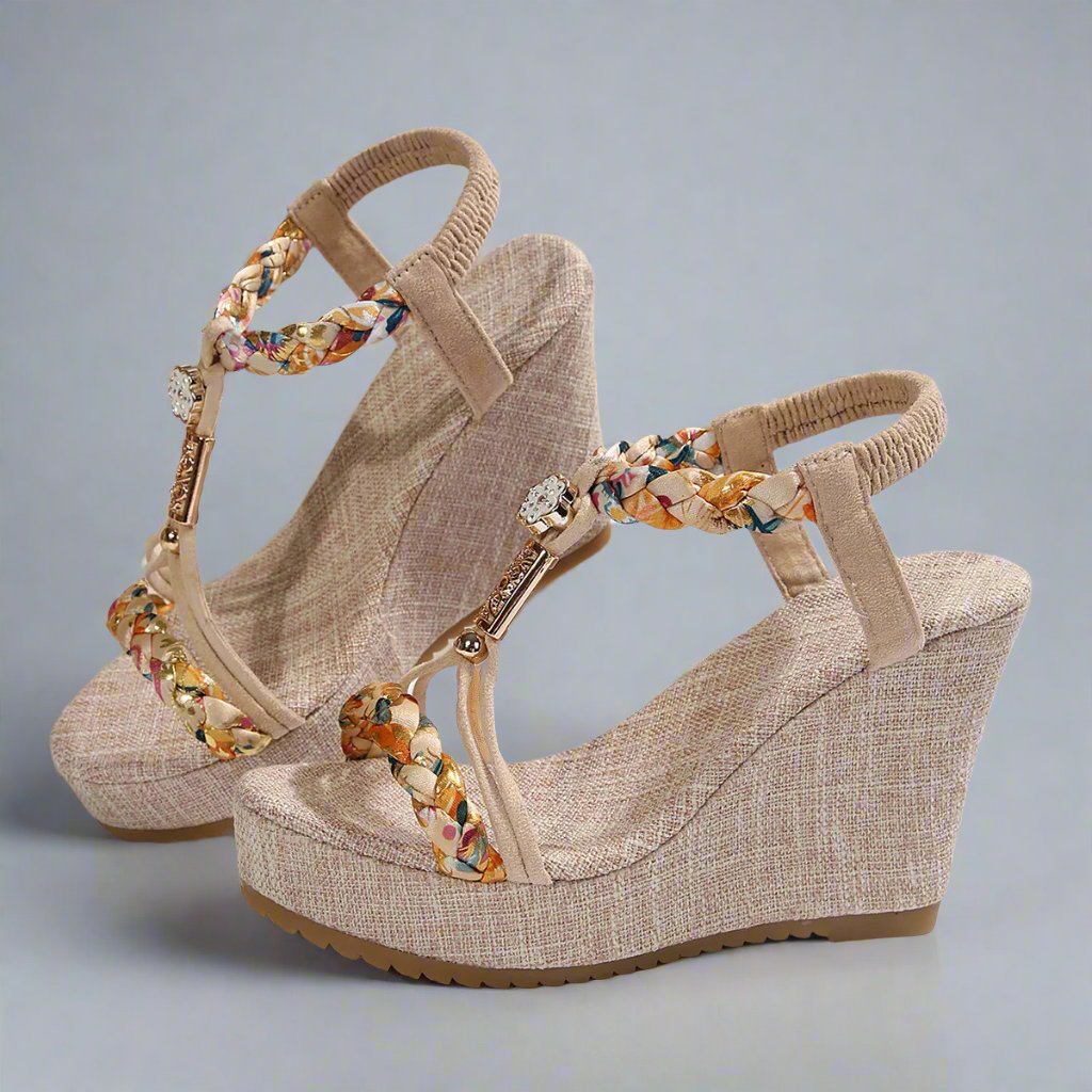 Slingback Braided Strap Wedge Sandals