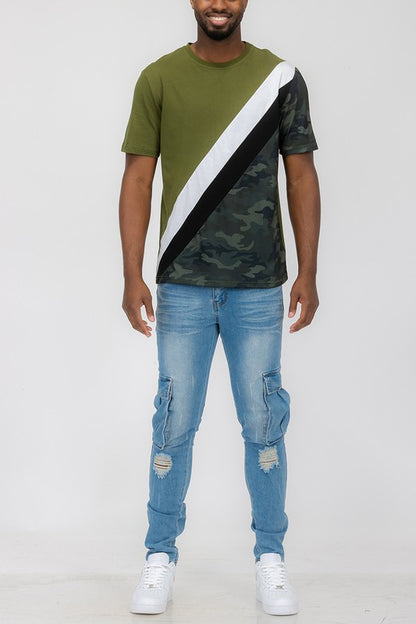 Men's Short Sleeve Camo Color Block T-Shirt Olive