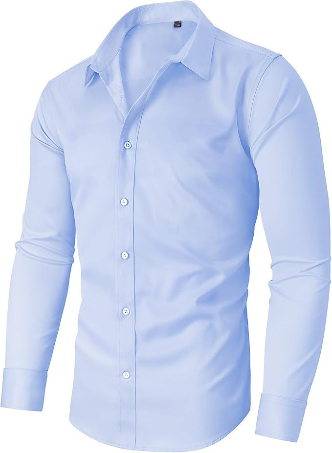 Men's Slim Fit Wrinkle-Resistant Dress Shirt – 6 Colors, Sizes S–5XL Sky Blue
