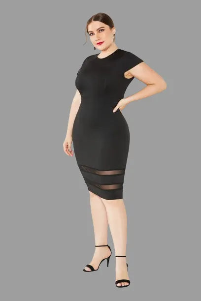 Robe Midi Détail Maille de Grande Taille