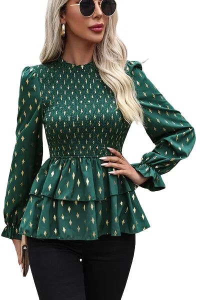 Smocked Flounce Sleeve Layered Blouse