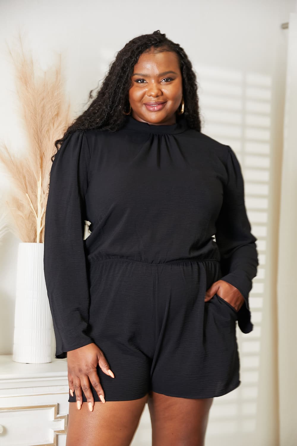 Culture Code Plus-Size Open Back Romper with Pockets