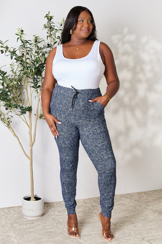LOVEIT Plus Size Heathered Drawstring Leggings with Pockets