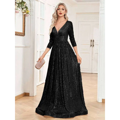 Champagne Sequined High Waist Party Formal Dress Black