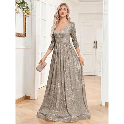 Champagne Sequined High Waist Party Formal Dress Dark Gray
