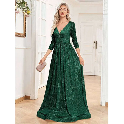 Champagne Sequined High Waist Party Formal Dress Dark Green