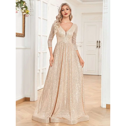 Champagne Sequined High Waist Party Formal Dress Champagne