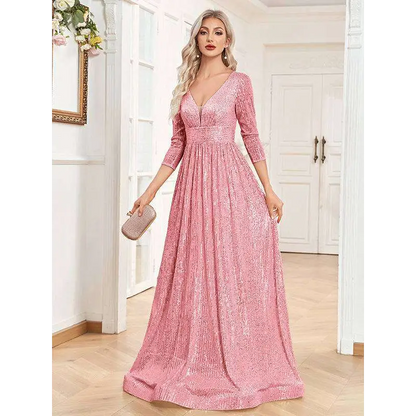Champagne Sequined High Waist Party Formal Dress Pink