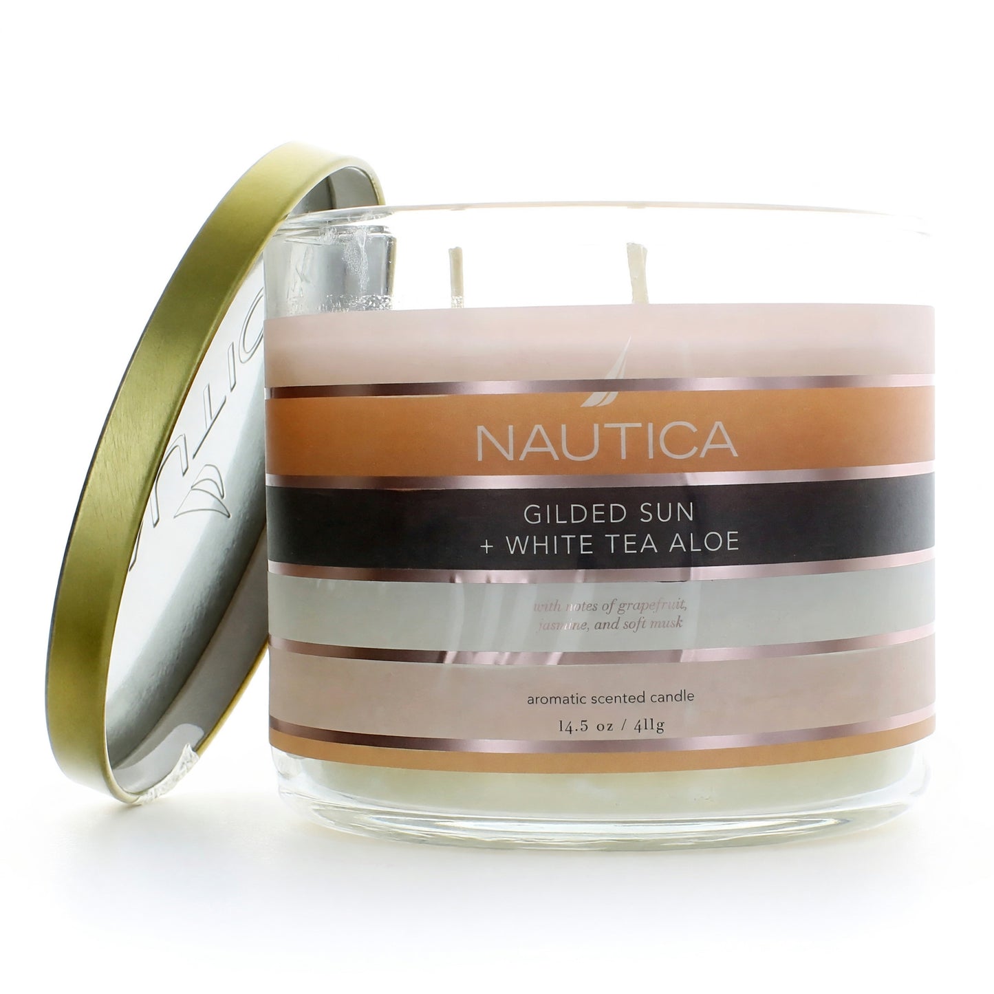 Nautica 14.5oz Soy Wax Blend 3 Wick Candle - Gilded Sun & White Tea Aloe by Nautica