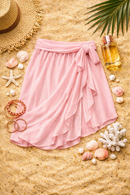 Lace-Up Long Sarong Beach Cover-Up Pink One Size United States