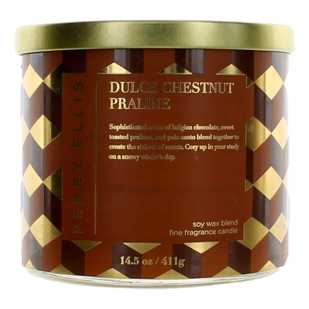 Perry Ellis 14.5oz Soy Wax Blend 3 Wick Candle - Dulce Chestnut Praline by Perry Ellis