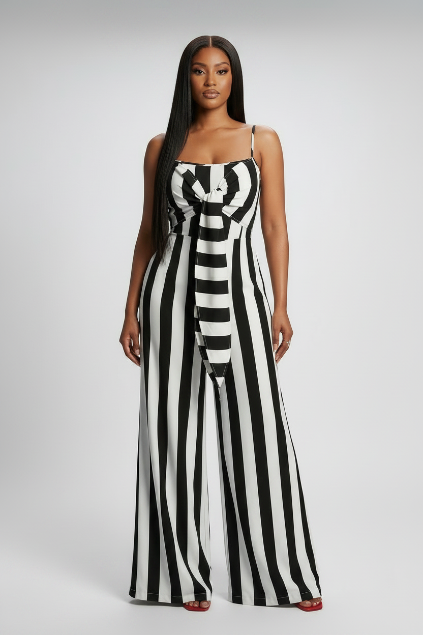 Striped Tie Front Jumpsuit by Mavena Co.