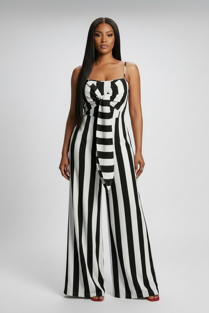 Striped Tie Front Jumpsuit by Mavena Co.