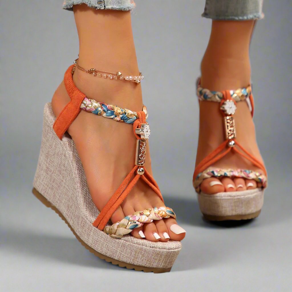 Slingback Braided Strap Wedge Sandals